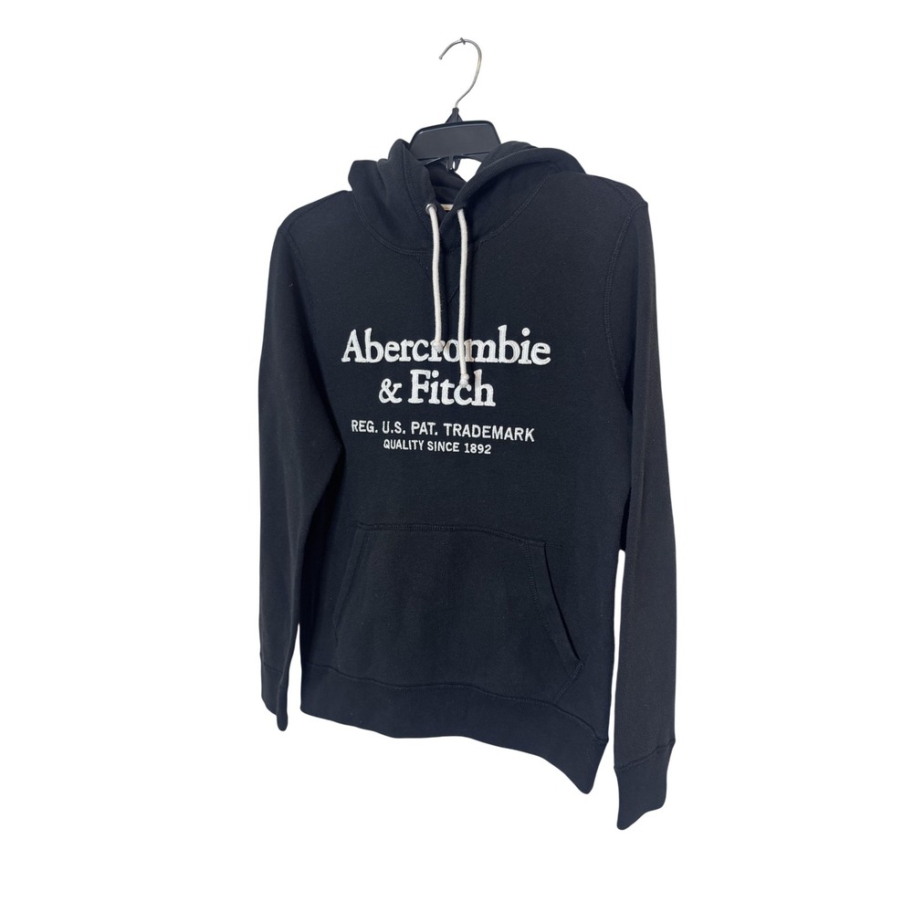 Abercrombie & Fitch Hoodie Sweatshirt Womens XS Black Embroidered Logo Fleece